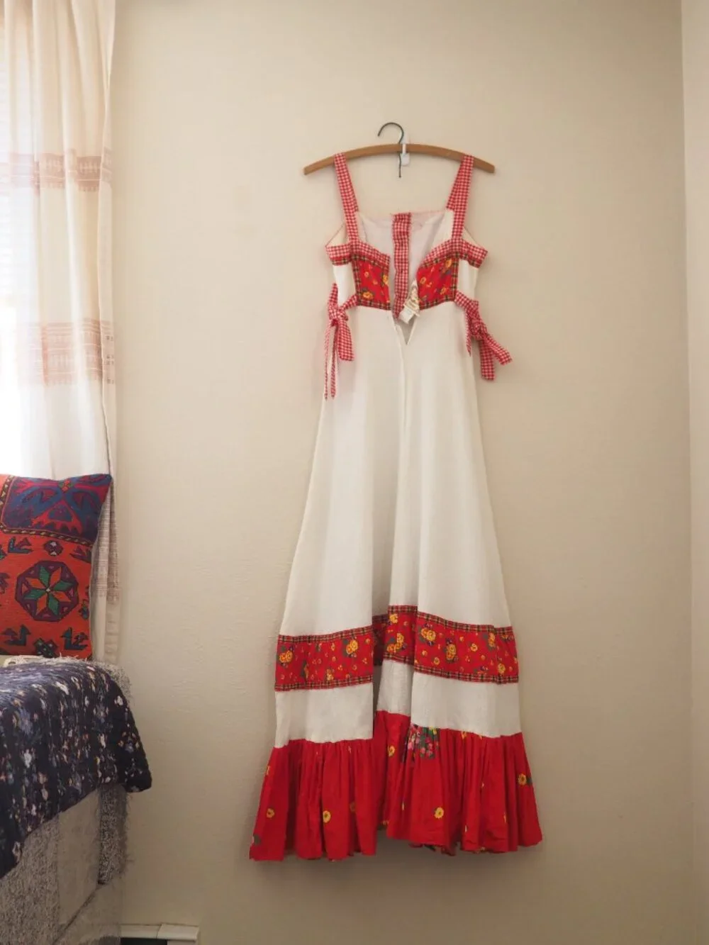 Vintage RARE Gunne Sax Floral Gingham Sleeveless Maxi Prairie Dress sz 11 - Picture 7 of 10